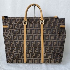 Auth FENDI ZUCCA FF Canvas Travel Bag
